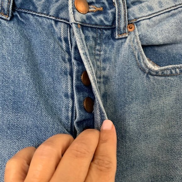 H&M Color Block Blue Denim Straight Leg 10” Rise Button Up Jeans Women’s Size 4 - Picture 3 of 12